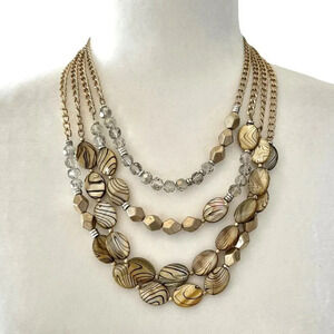 Kenneth Cole Gold Tone Mixed Shell Bead Layered Adjustable Statement Necklace